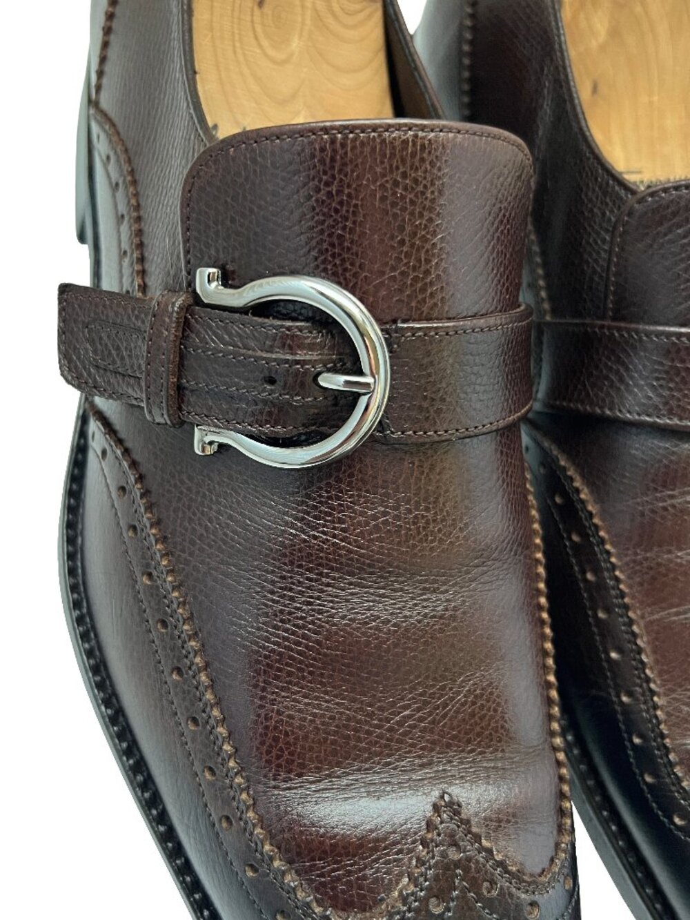 $1150 Salvatore Ferragamo Mens MALS Brown Shoes Gancini Silver Bit Loafers 7.5 D